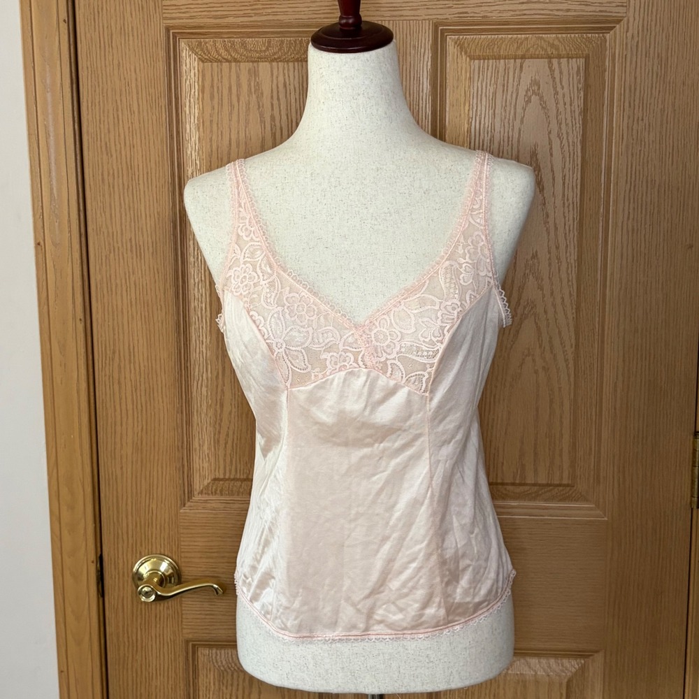 Vintage Bali Lace Trim Camisole Blush Pink 80s 90s USA Made 7295 Size 36